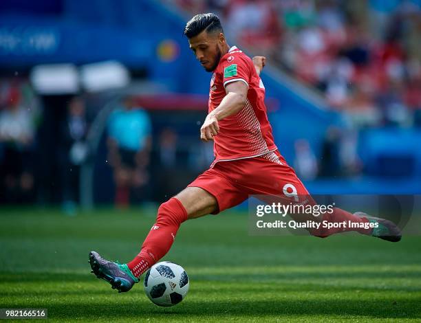Anice Badri of Tunisia in action during the 2018 FIFA World Cup Russia group G match between Belgium and Tunisia at Spartak Stadium on June 23, 2018...