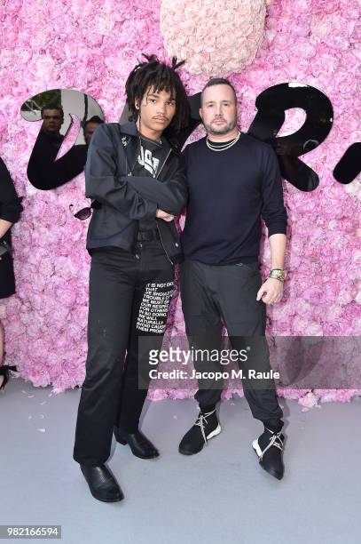 Luka Sabbat and Kim Jones attend the Dior Homme Menswear Spring/Summer 2019 show as part of Paris Fashion Week on June 23, 2018 in Paris, France.