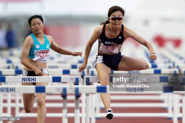 Ayako Kimura competes in the Women's 100m Hurdles semifinal on day two of the 102nd JAAF Athletic Championships at Ishin Me-Life Stadium on June 23,...