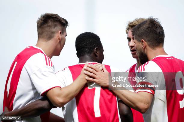 Maximilian Wober of Ajax, Hassane Bande of Ajax, Dennis Johnsen of Ajax, Klaas Jan Huntelaar of Ajax, celebrate the 0-7 during the Club Friendly...