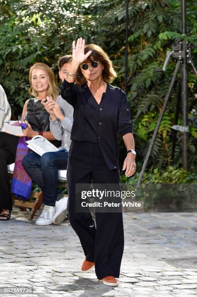 Fashion designer Veronique Nichanian walks the runway during the Hermes Menswear Spring/Summer 2019 show as part of Paris Fashion Week on June 23,...