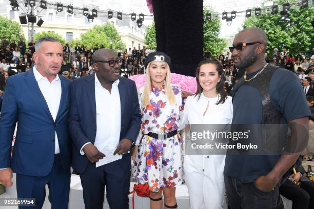 Rita Ora with Edward Enninful and Virgil Abloh attend the Dior Homme Menswear Spring/Summer 2019 show as part of Paris Fashion Week on June 23, 2018...