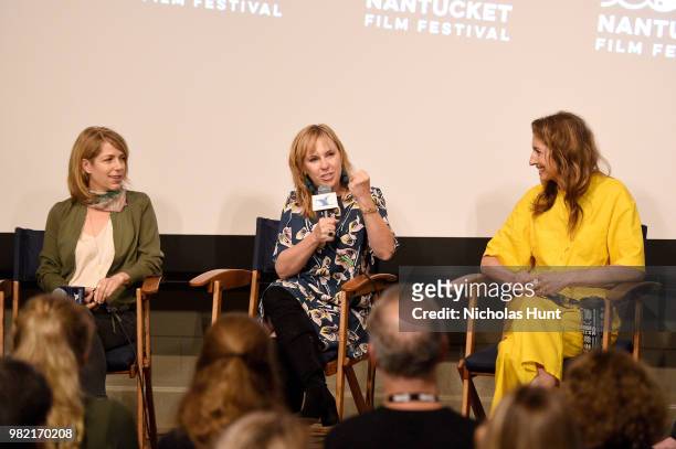 Nancy Schwartzman, Miranda Bailey, and Alysia Reiner speak onstage during Women Behind the Words at the 2018 Nantucket Film Festival - Day 4 on June...