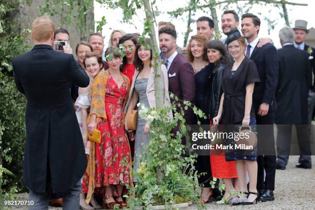 Ben Lovett arriving at Rayne Church in Kirkton on Rayne for the wedding of Kit Harrington and Rose Leslie on June 23, 2018 in Aberdeen, Scotland.