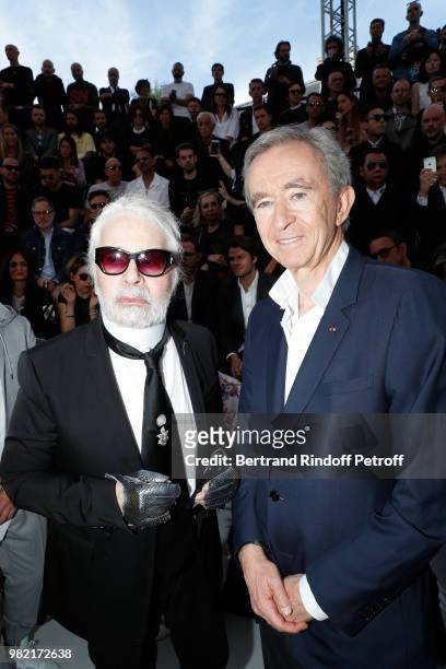 Karl Lagerfeld and Owner of LVMH Luxury Group Bernard Arnault attend the Dior Homme Menswear Spring/Summer 2019 show as part of Paris Fashion Week on...