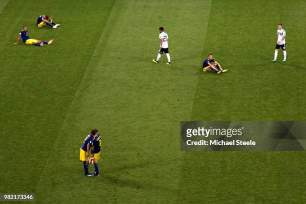 Players of Sweden show their dejection following the 2018 FIFA World Cup Russia group F match between Germany and Sweden at Fisht Stadium on June 23,...