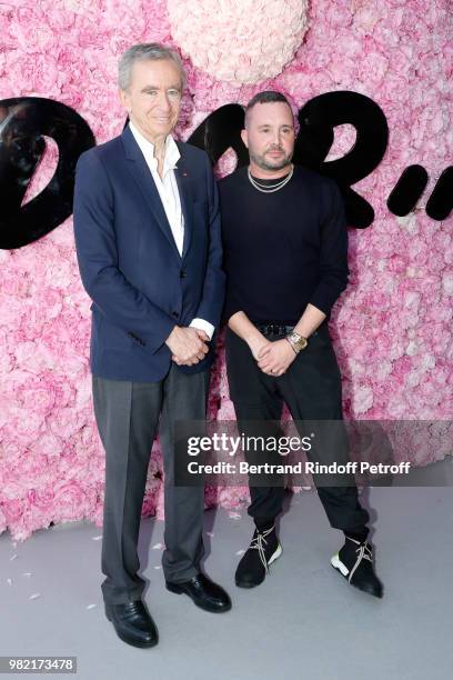 Owner of LVMH Luxury Group Bernard Arnault and Stylist Kim Jones pose after the Dior Homme Menswear Spring/Summer 2019 show as part of Paris Fashion...