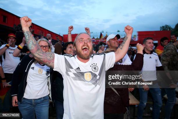 The German fans celebrate winning the Germany national team play in their 2018 FIFA World Cup Russia match against Sweden at 11 Freunde - Die...