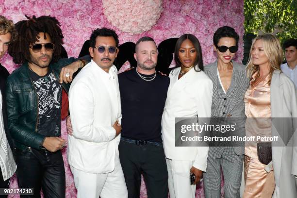 Lenny Kravitz; Haider Ackermann, Stylist Kim Jones, Naomi Campbell, Farida Khelfa and Kate Moss pose after the Dior Homme Menswear Spring/Summer 2019...