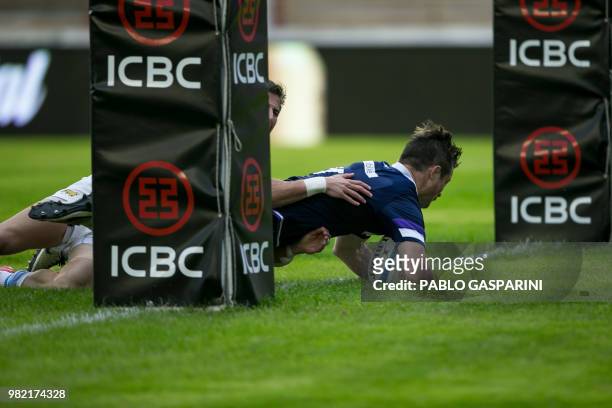 George Horne from Scotland scores a try during their international test match against Argentina, at the Centenario stadium, in Resistencia, Chaco...