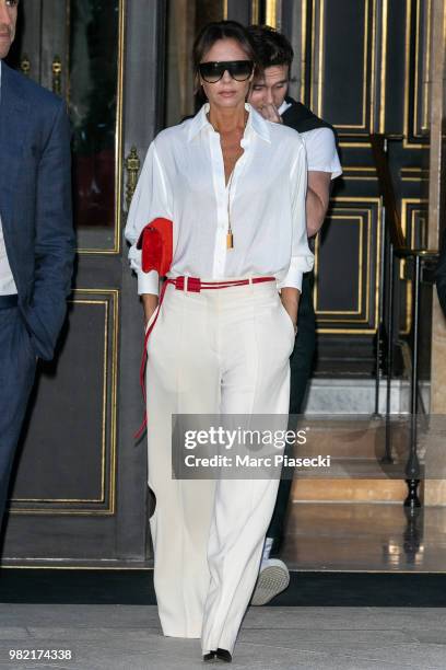 Victoria Beckham and Brooklyn Beckham are seen on June 23, 2018 in Paris, France.