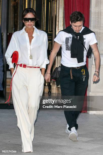 Victoria Beckham and Brooklyn Beckham are seen on June 23, 2018 in Paris, France.