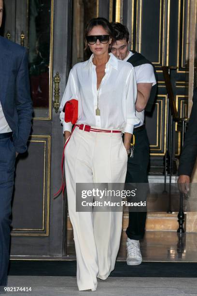 Victoria Beckham and Brooklyn Beckham are seen on June 23, 2018 in Paris, France.