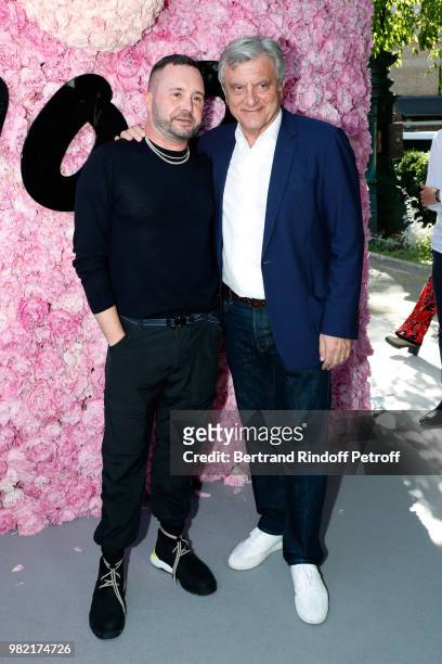 Stylist Kim Jones and Sidney Toledano pose after the Dior Homme Menswear Spring/Summer 2019 show as part of Paris Fashion Week on June 23, 2018 in...