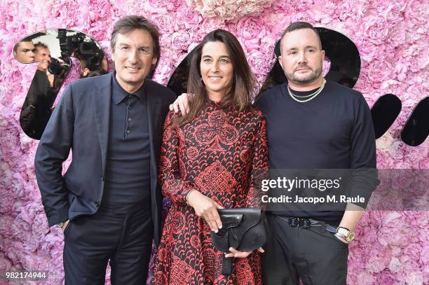 Pietro Beccari, Katia Toledano and Kim Jones attend the Dior Homme Menswear Spring/Summer 2019 show as part of Paris Fashion Week on June 23, 2018 in...