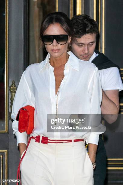 Victoria Beckham and Brooklyn Beckham are seen on June 23, 2018 in Paris, France.