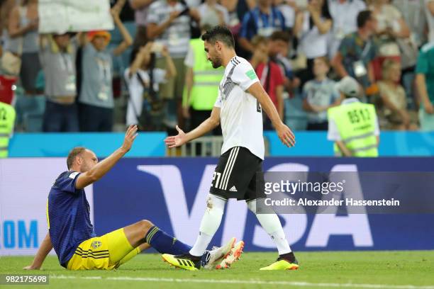Ilkay Guendogan of Germany shakes hands with Andreas Granqvist of Sweden after the 2018 FIFA World Cup Russia group F match between Germany and...