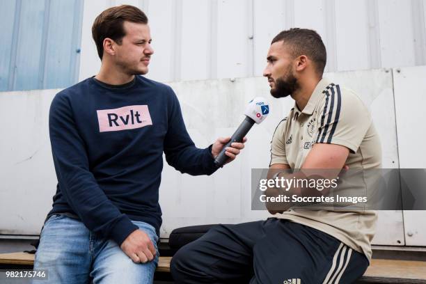 Zakaria Labyad of Ajax, with journalist Corne Hendriks after the game during the Club Friendly match between VVSB v Ajax at the Sportpark De...