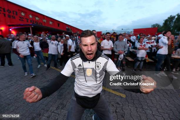 The German fans celebrate winning the Germany national team play in their 2018 FIFA World Cup Russia match against Sweden at 11 Freunde - Die...