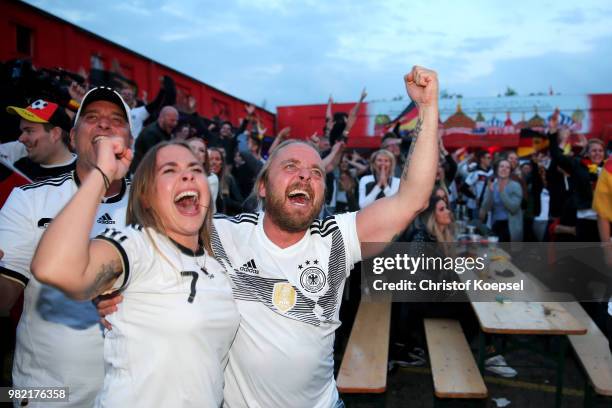 The German fans celebrate winning the Germany national team play in their 2018 FIFA World Cup Russia match against Sweden at 11 Freunde - Die...