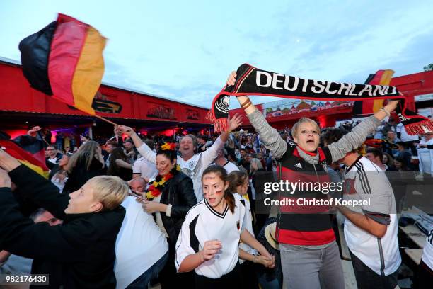 The German fans celebrate winning the Germany national team play in their 2018 FIFA World Cup Russia match against Sweden at 11 Freunde - Die...