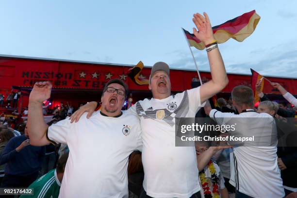 The German fans celebrate winning the Germany national team play in their 2018 FIFA World Cup Russia match against Sweden at 11 Freunde - Die...