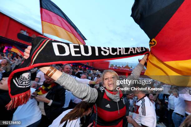 The German fans celebrate winning the Germany national team play in their 2018 FIFA World Cup Russia match against Sweden at 11 Freunde - Die...