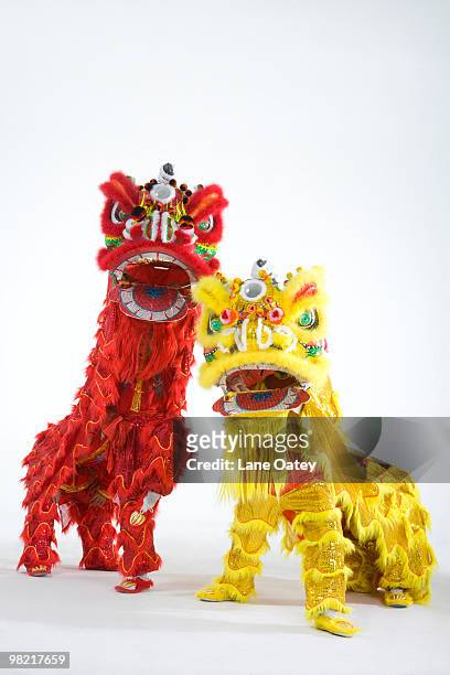 chinese traditional lion dancing - imitant un animal photos et images de collection