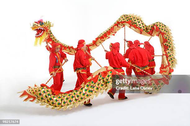 chinese traditional lion dancing - imitazione-di-animali foto e immagini stock