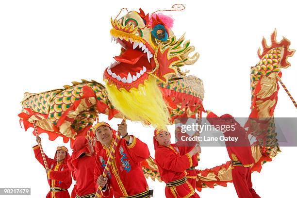 chinese traditional lion dancing - animal imitation stock pictures, royalty-free photos & images