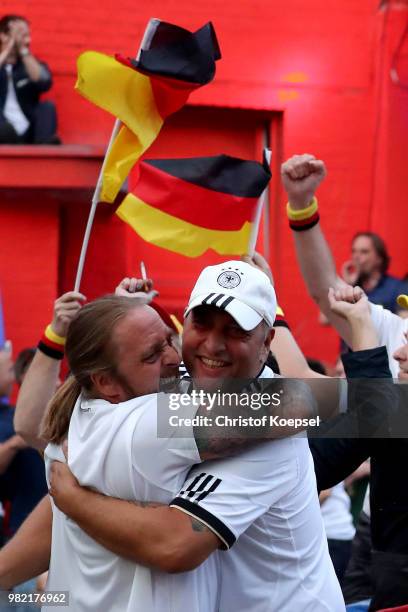 The German fans celebrate winning the Germany national team play in their 2018 FIFA World Cup Russia match against Sweden at 11 Freunde - Die...