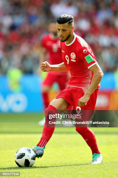 Anice Badri of Tunisia in action during the 2018 FIFA World Cup Russia group G match between Belgium and Tunisia at Spartak Stadium on June 23, 2018...