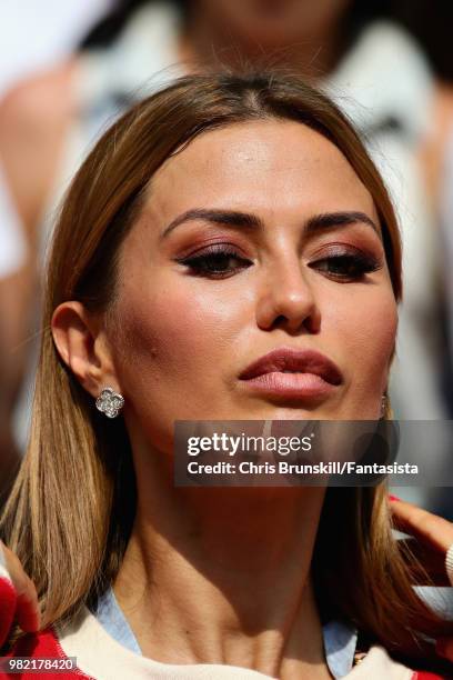 Fan looks on during the 2018 FIFA World Cup Russia group G match between Belgium and Tunisia at Spartak Stadium on June 23, 2018 in Moscow, Russia.