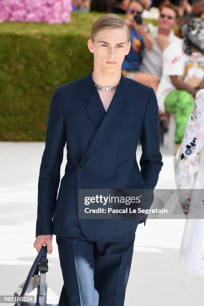 Model walks the runway during the Dior Homme Menswear Spring/Summer 2019 show as part of Paris Fashion Week on June 23, 2018 in Paris, France.