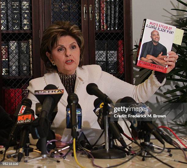 Attorney Gloria Allred speaks during a press conference at the law offices of attorney Gloria Allred on April 2, 2010 in Los Angeles, California.
