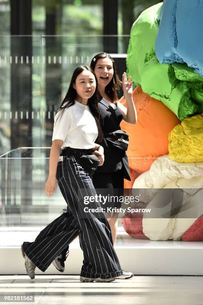 Designer Andrea Crews acknowledges the audience during the Andrea Crews Menswear Spring/Summer 2019 show as part of Paris Fashion Week on June 23,...