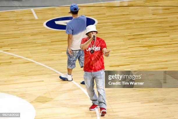 Rapper Baby Bash performs during week one of the BIG3 three on three basketball league at Toyota Center on June 22, 2018 in Houston, Texas.