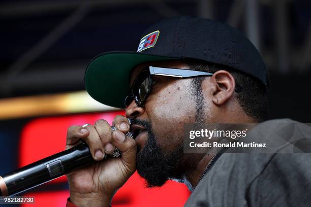 Entertainer, Ice Cube, performs during week one of the BIG3 three on three basketball league at Toyota Center on June 22, 2018 in Houston, Texas.