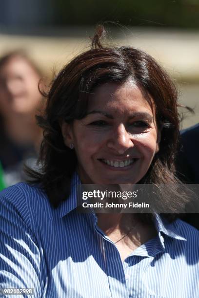 Anne Hildalgo, mayor of Paris during the Olympic Day, Paris Olympic Park comes to life for Olympic Day on June 23, 2018 in Paris, France.