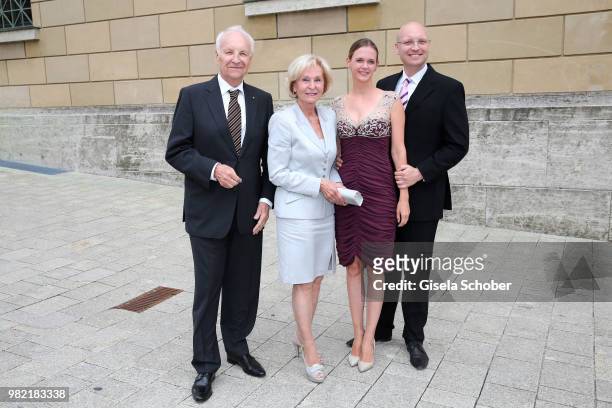 Edmund Stoiber, former Bavarian Prime Minister and his wife Karin Stoiber, son Dominic Stoiber and his wife Melanie Stoiber during the reception of...