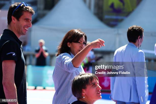 Anne Hidalgo mayor of Paris check during the Olympic Day, Paris Olympic Park comes to life for Olympic Day on June 23, 2018 in Paris, France.