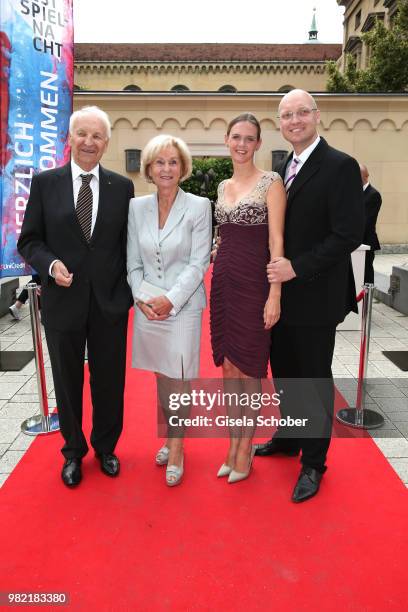 Edmund Stoiber, former Bavarian Prime Minister and his wife Karin Stoiber, son Dominic Stoiber and his wife Melanie Stoiber during the reception of...