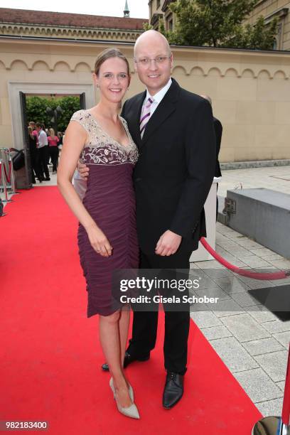Dominic Stoiber and his wife Melanie Stoiber during the reception of the '17. UniCredit Festspiel-Nacht' at Cuvillies-Theater on June 23, 2018 in...