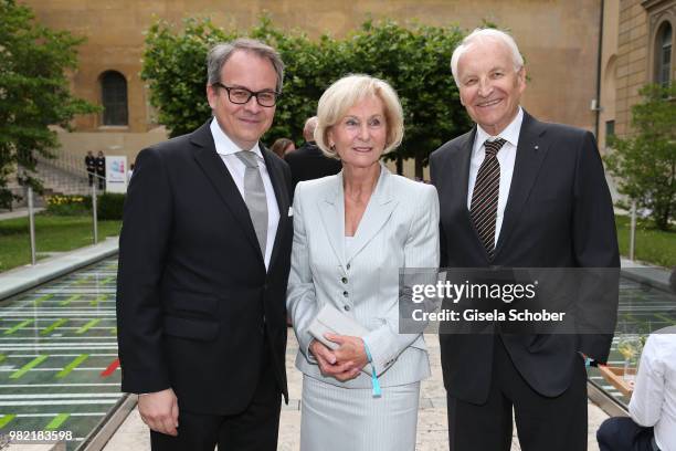 Florian von Khreninger-Guggenberger, Dirctor HypoVereinsbank UniCredit Munich, and Edmund Stoiber and his wife Karin Stoiber during the reception of...