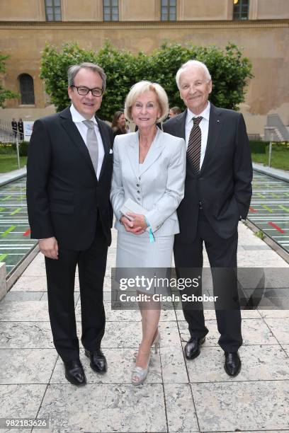 Florian von Khreninger-Guggenberger, Dirctor HypoVereinsbank UniCredit Munich, and Edmund Stoiber and his wife Karin Stoiber during the reception of...