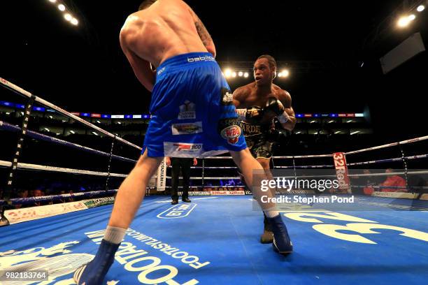 Anthony Yarde in action against Darius Sek during their WBO Intercontinental and European Light-Heavyweight Championship contest fight at The O2...