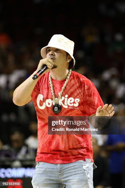 Rapper, Baby Bash, performs during week one of the BIG3 three on three basketball league at Toyota Center on June 22, 2018 in Houston, Texas.