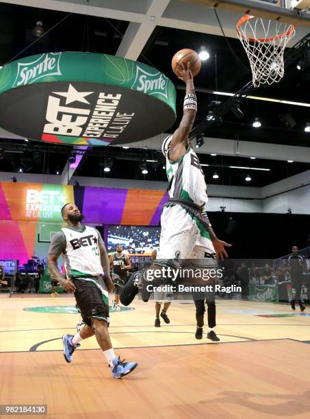 The Game and YFN Lucci play basketball at the Celebrity Basketball Game Sponsored By Sprite during the 2018 BET Experience at Los Angeles Convention...