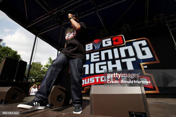 Entertainer, Ice Cube, performs during week one of the BIG3 three on three basketball league at Toyota Center on June 22, 2018 in Houston, Texas.