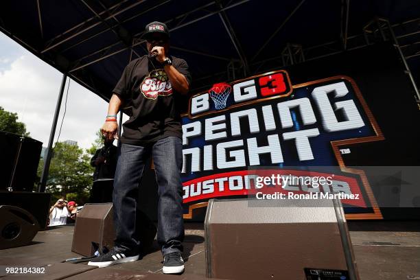 Entertainer, Ice Cube, performs during week one of the BIG3 three on three basketball league at Toyota Center on June 22, 2018 in Houston, Texas.